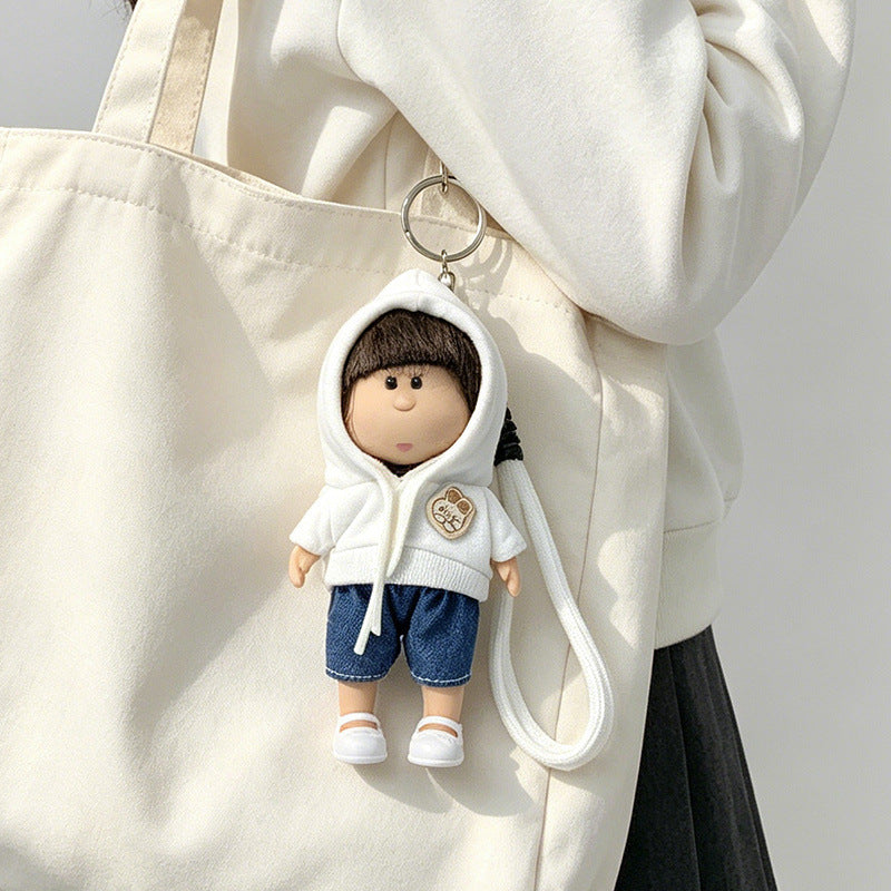 Hooded Doll Bag Charm Keychain with Denim Outfit & Loop Strap Kalsten