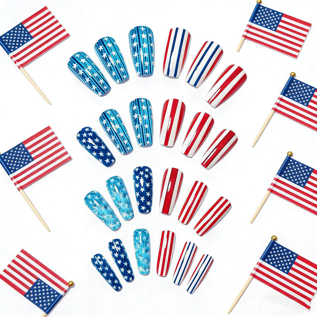 Artificial nails with patriotic stars and stripes design Kalsten