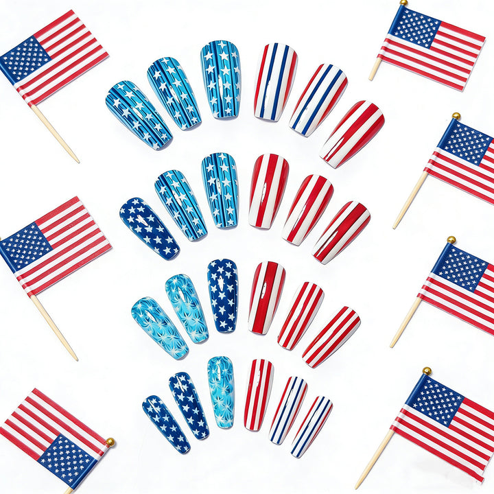 Patriotic Stars and Stripes Nail Art Kalsten