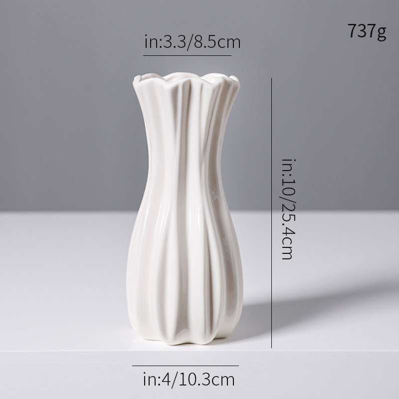 Elegant Fluted White Ceramic Vase Kalsten