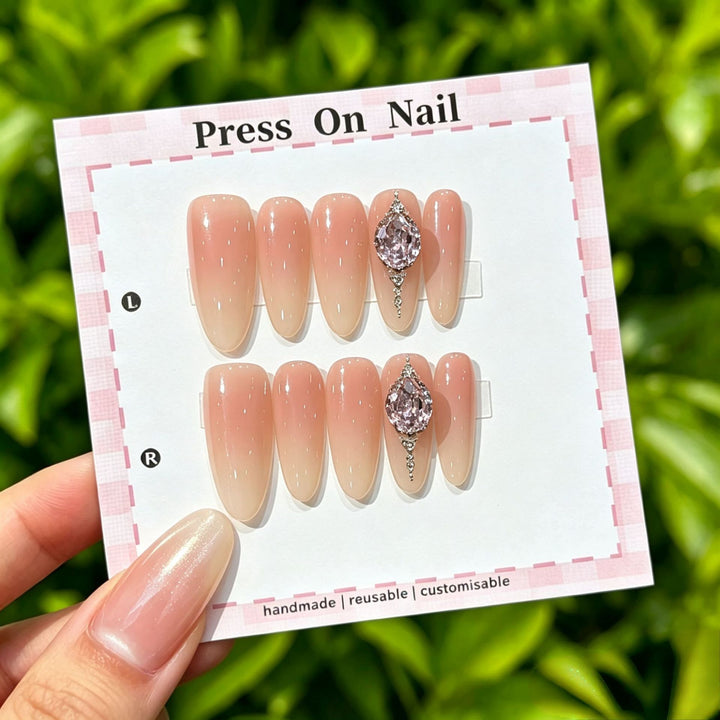 Artistic Press-On Nail Set with Tropical and Floral Accents
