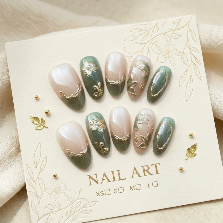 Floral Design Elegant Press-On Nail Set