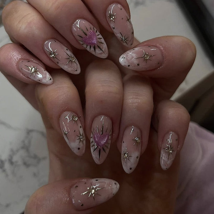 Artificial nail set with luxurious 3D star and glitter elements Kalsten