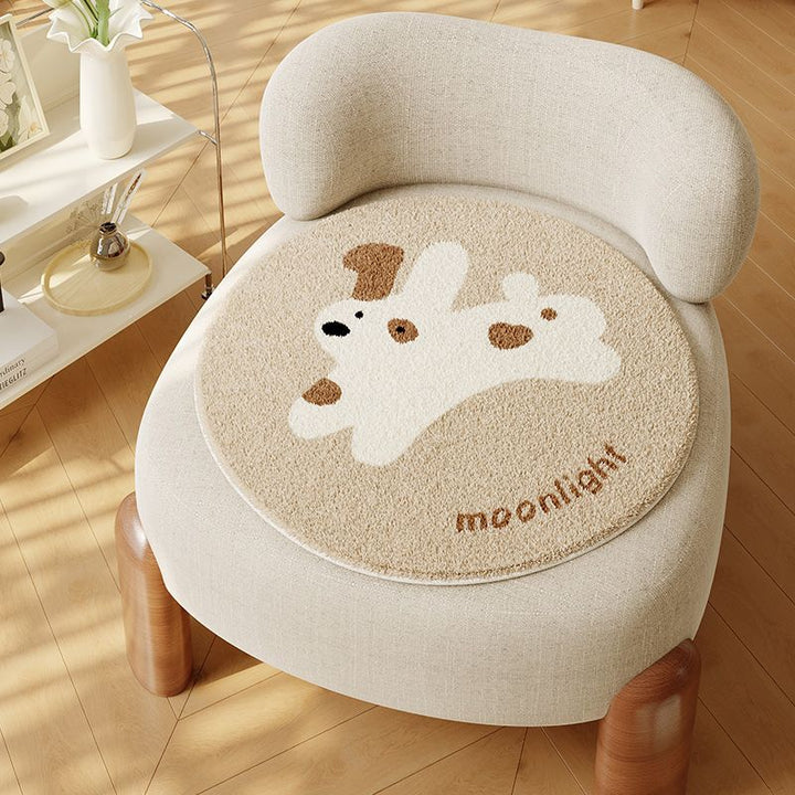 Round Plush Chair Seat Cushion with Non-Slip Backing and Playful Dog Face Tufted Design