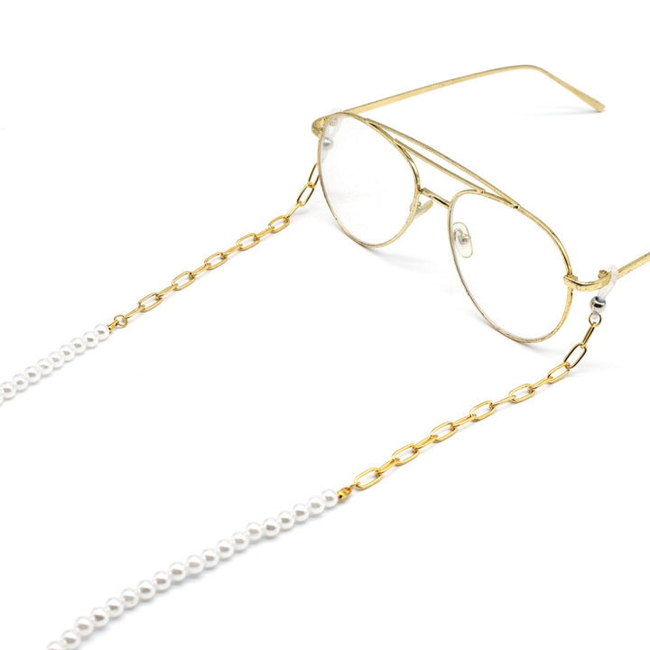 Elegant Pearl and Gold Chain Eyewear Holder Kalsten