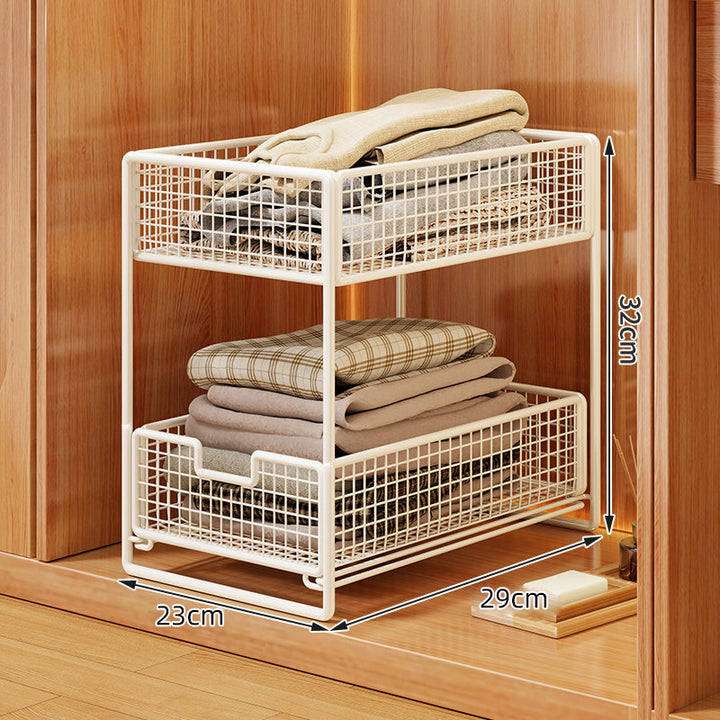 Double-Tier Sliding Wire Mesh Closet Drawer Organizer with Raised Frame