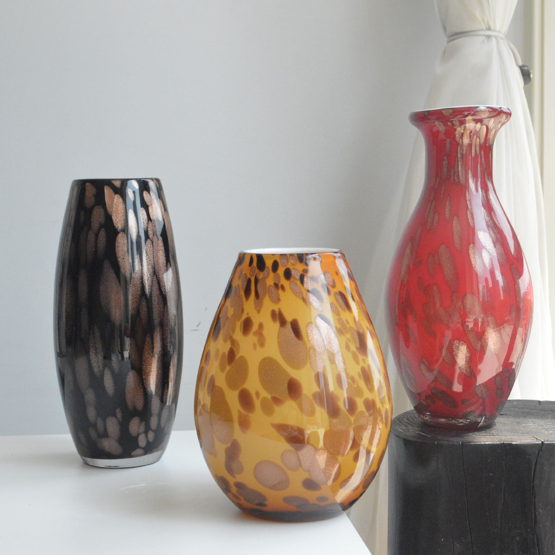 Handblown Speckled Glass Bulb Vase with Narrow Mouth and High-Gloss Finish Kalsten
