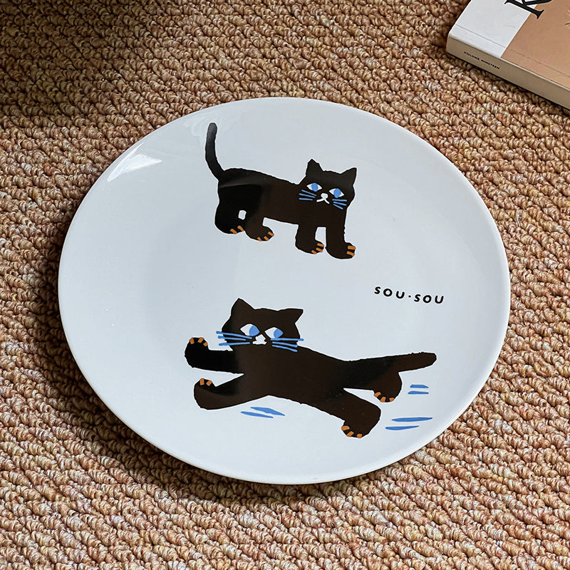 Ceramic plate with playful cat motif and matte-gloss glaze