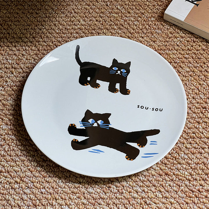 Ceramic plate with playful cat motif and matte-gloss glaze