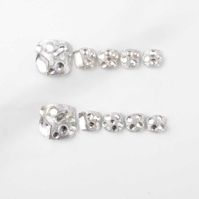 Glamorous Rhinestone-Embellished Press-On Toenail Art Kalsten