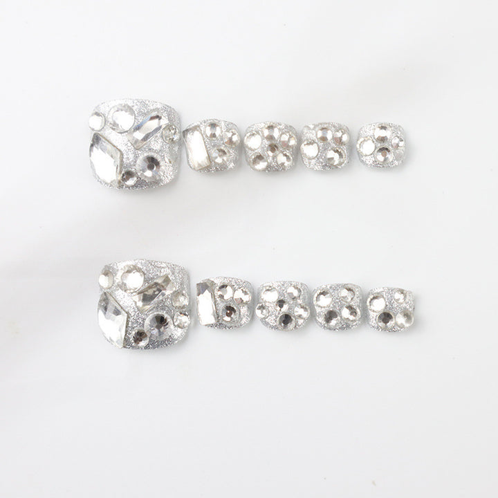 Glamorous Rhinestone-Embellished Press-On Toenail Art Kalsten
