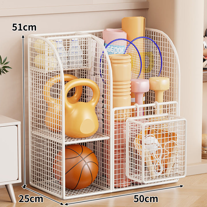 Rolling Mesh Sports Gear Storage Cart with Multi-Compartment Organizers and Locking Casters