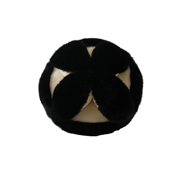 Faux Fur Pillbox Hat with Decorative Floral Decoration