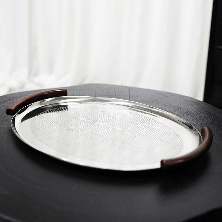 Engraved Decorative Serving Tray with Wooden Handles