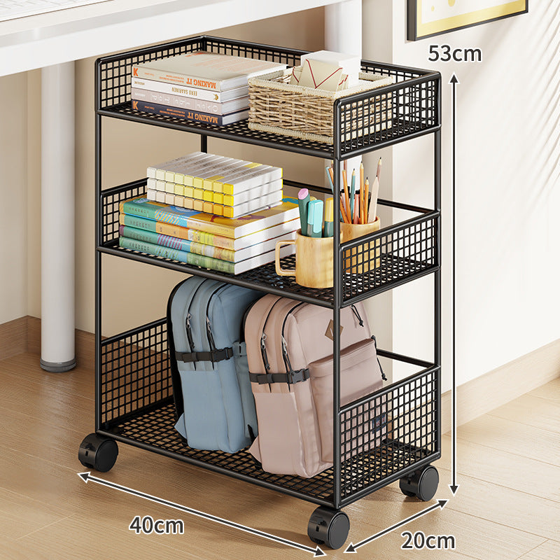 Slim Three-Tier Rolling Mesh Storage Cart with Locking Casters and Ventilated Shelves