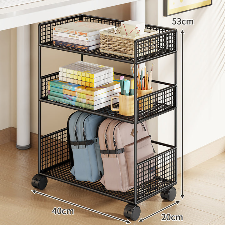Slim Three-Tier Rolling Mesh Storage Cart with Locking Casters and Ventilated Shelves