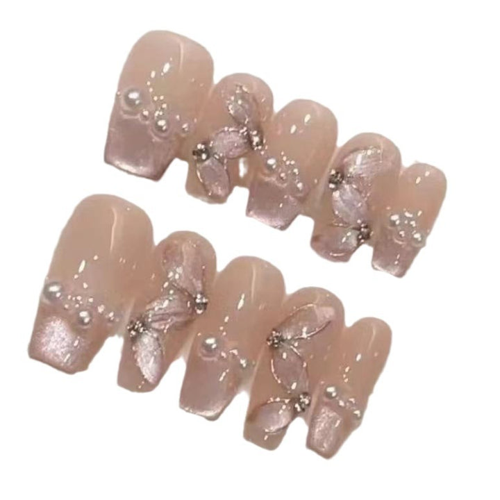 Artistic Floral Press-On Nail Set with Pearl Accents Kalsten