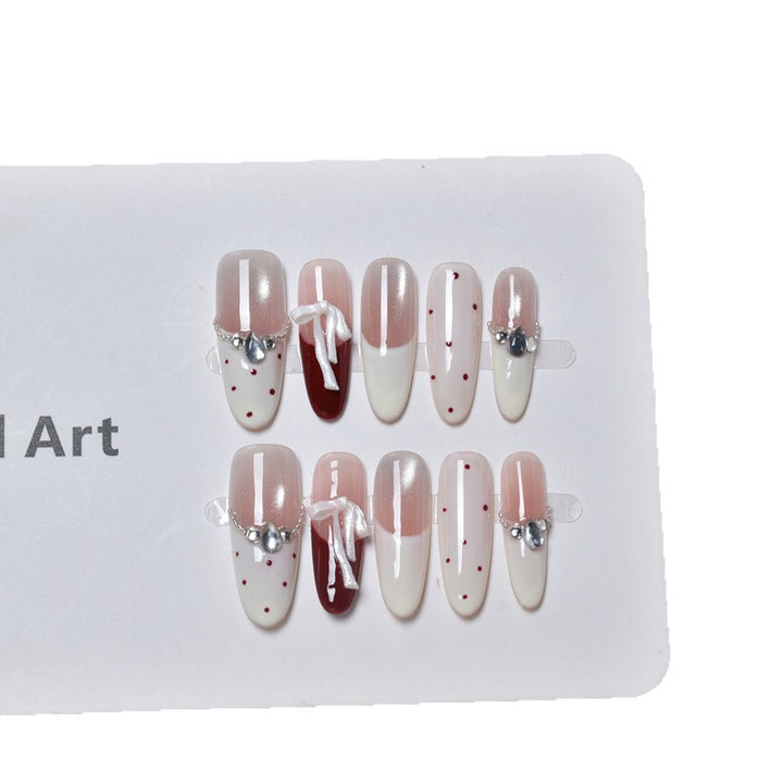 Decorative Press-On Nails with Bow and Gem Accents Kalsten