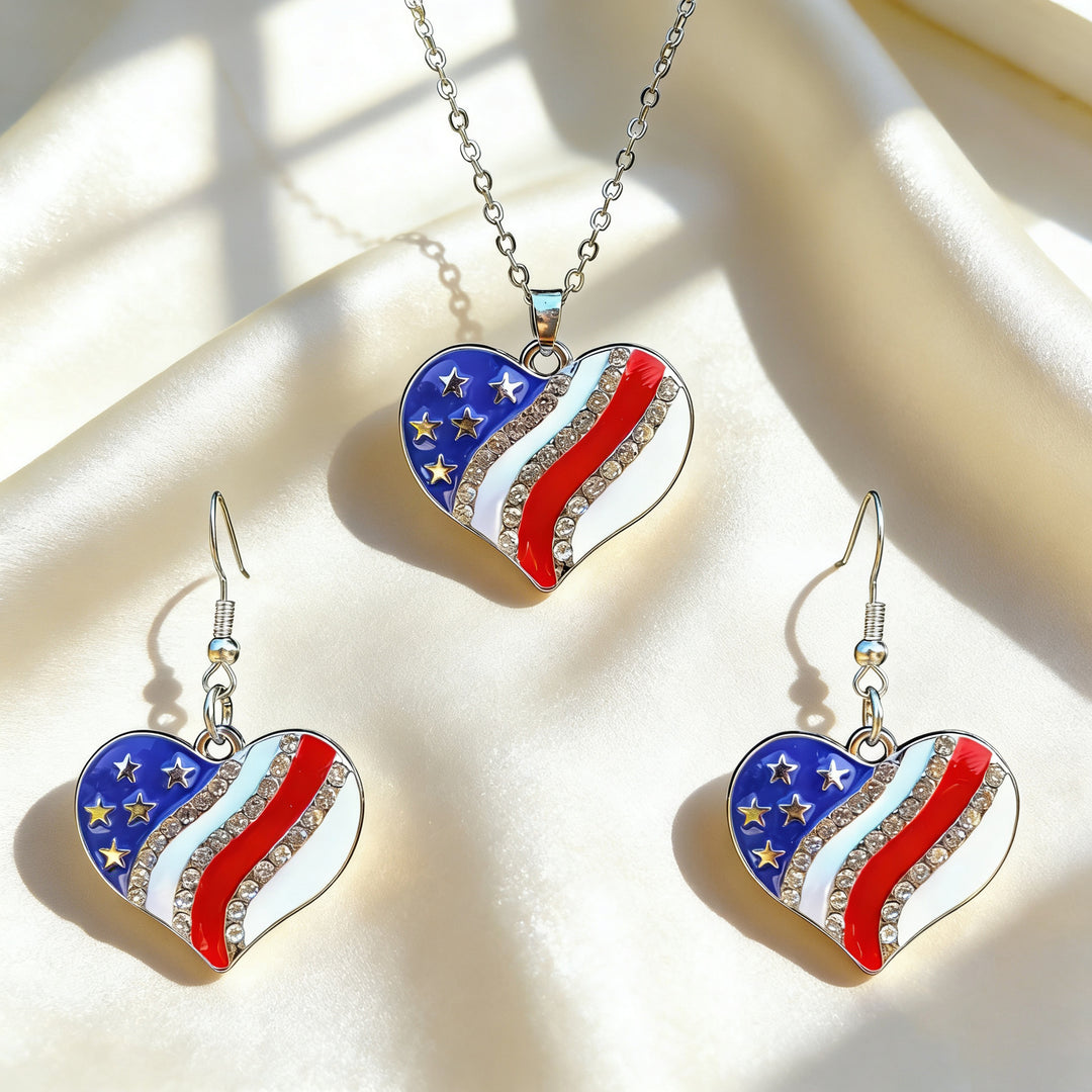 Women's patriotic jewelry set with flip-flop pendant made of enamel and crystal embellishment Kalsten