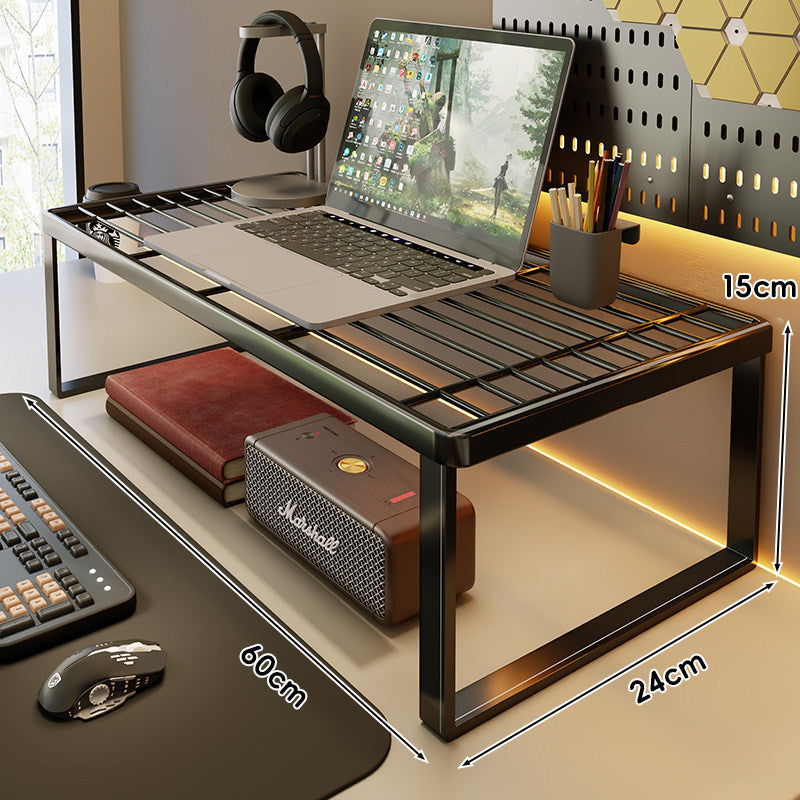 Ventilated Metal Grid Laptop & Monitor Riser with Under-Storage Shelf
