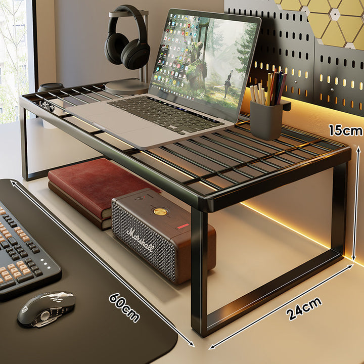 Ventilated Metal Grid Laptop & Monitor Riser with Under-Storage Shelf