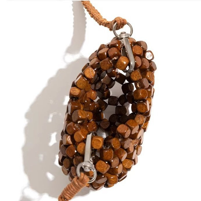 Decorative Heart-Shaped Beaded Crossbody Bag