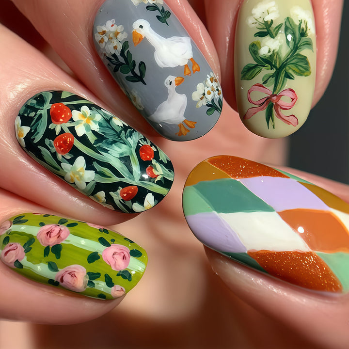 Art Nail Set with Botanical Patterns Kalsten