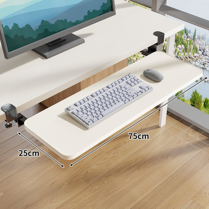 Under-Desk Slide-Out Keyboard Tray Clamp Mount with Ergonomic Wooden Platform