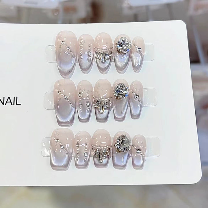 Premium Glossy Press-On Nail Art with Crystal Accents Kalsten