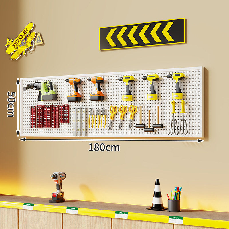 Wall-Mounted Perforated Metal Tool Pegboard Organizer with Magnetic Strip and Multi Hooks