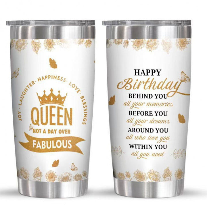 Double-Wall Vacuum Insulated Stainless Steel Travel Tumbler With Spill-Resistant Lid And Printed Cow Sunflower Design
