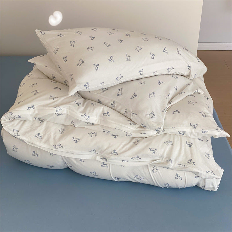 Finely woven cotton bedding set with minimalist dog sketches