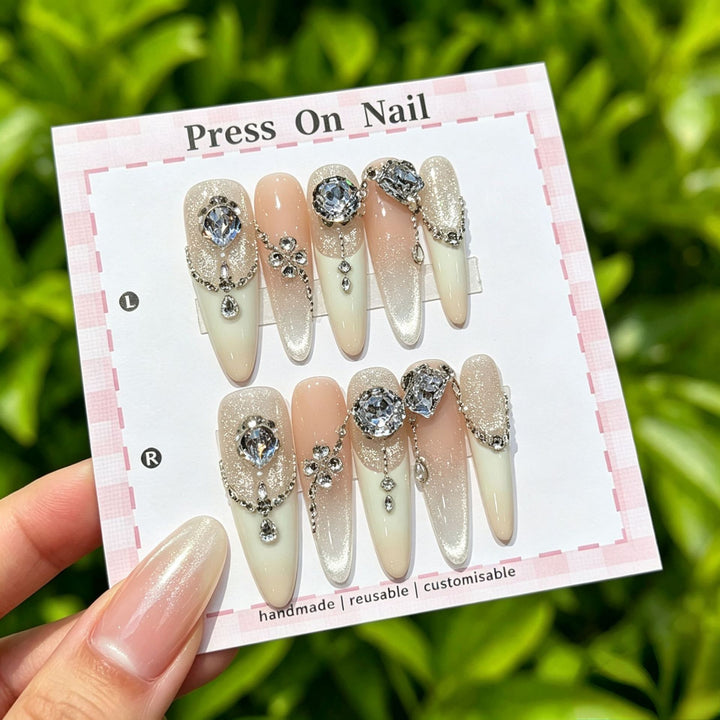 Artistic Press-On Nail Set with Floral and Graphic Designs
