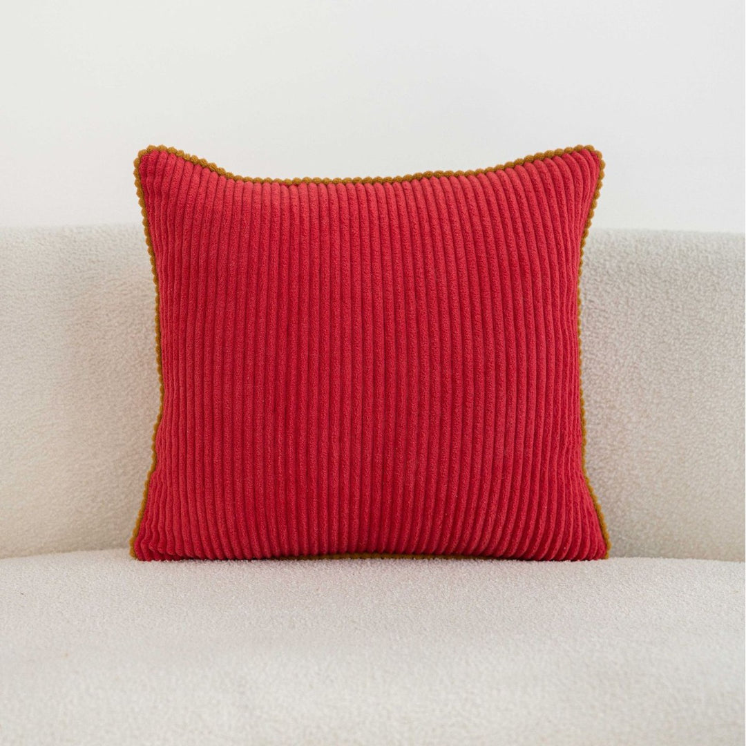 Ribbed Corduroy Square Throw Pillow with Scalloped Edge