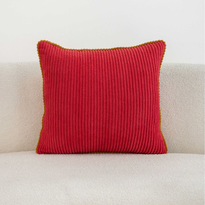Ribbed Corduroy Square Throw Pillow with Scalloped Edge