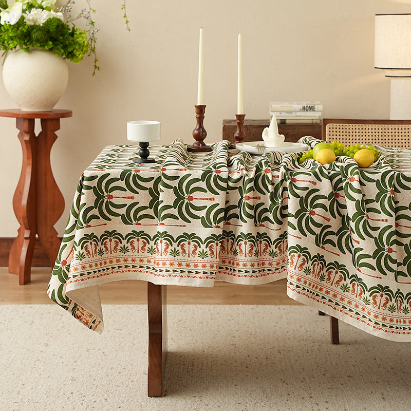 Hand-printed cotton tablecloth with botanical block print