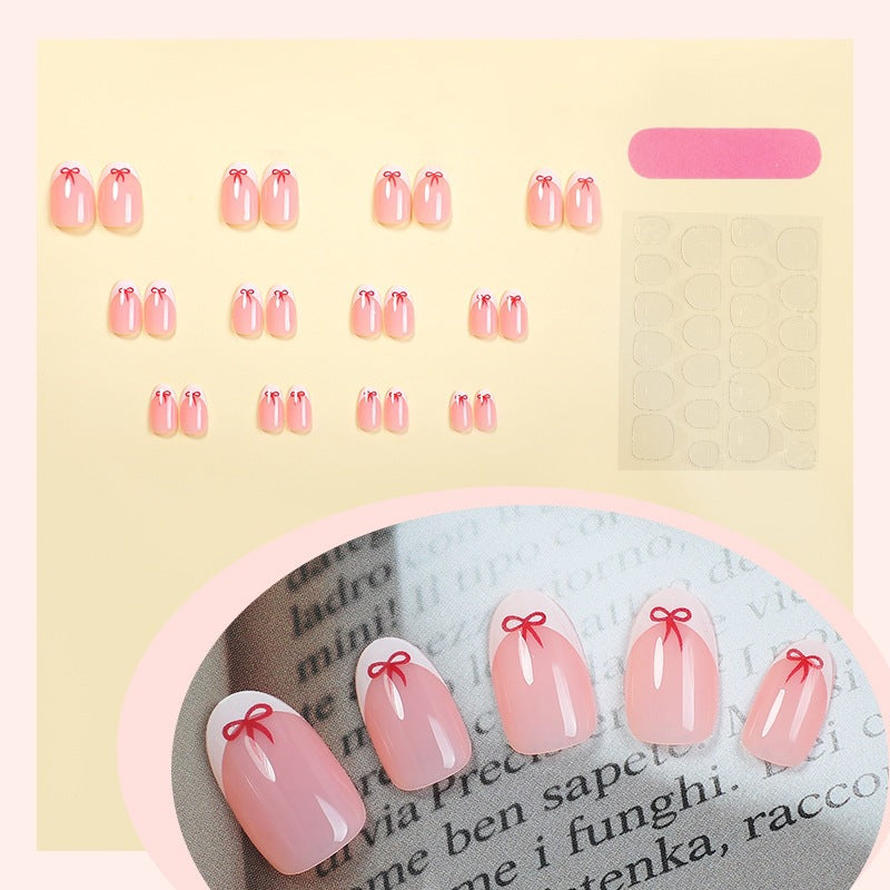 Elegant Artificial Nail Set with Delicate Bow Accents Kalsten
