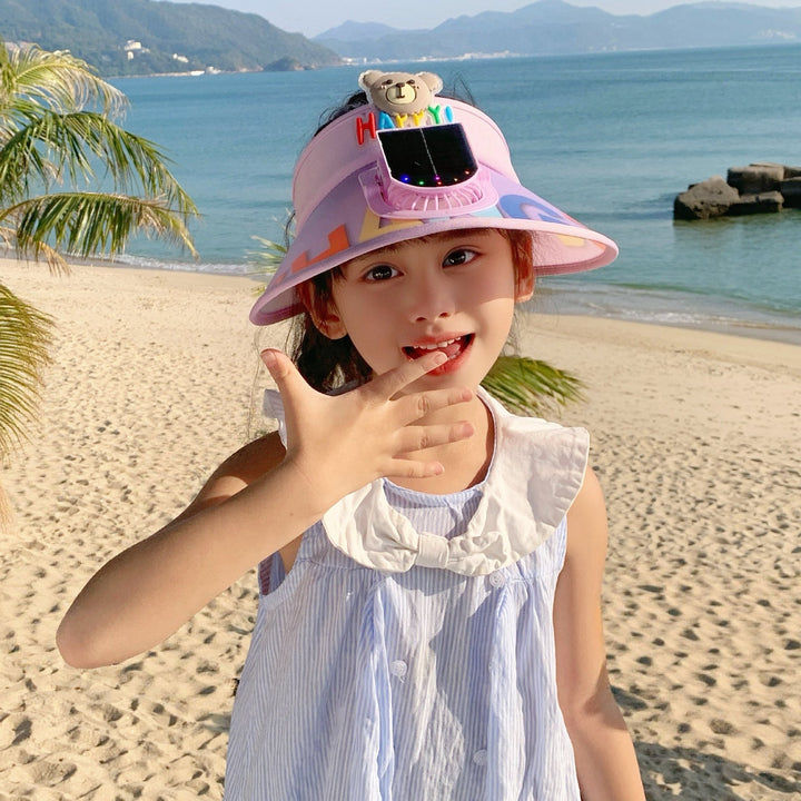 Adjustable children sun visor with integrated mini fan and extra wide brim Kalsten