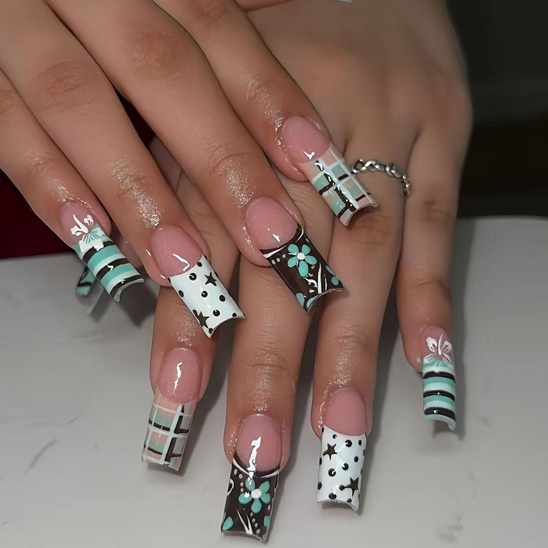 Artificial nails with creative geometric and floral design Kalsten