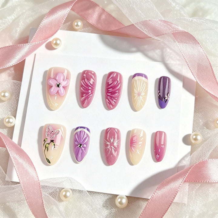 Artistic Floral Press-On Nails Set
