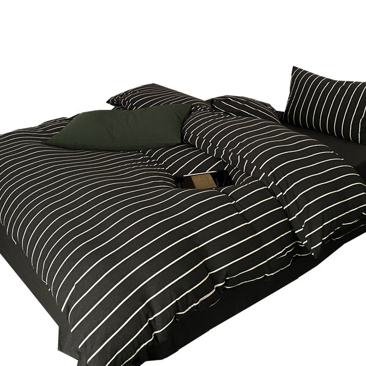Striped Duvet cover set made of cotton percale with a light quilted look