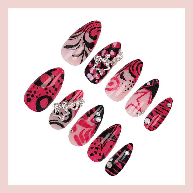 Nail art set with playful patterns and rhinestone embellishments Kalsten