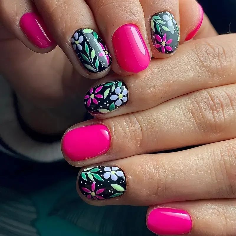 Floral Themed Acrylic Nail Art Kalsten