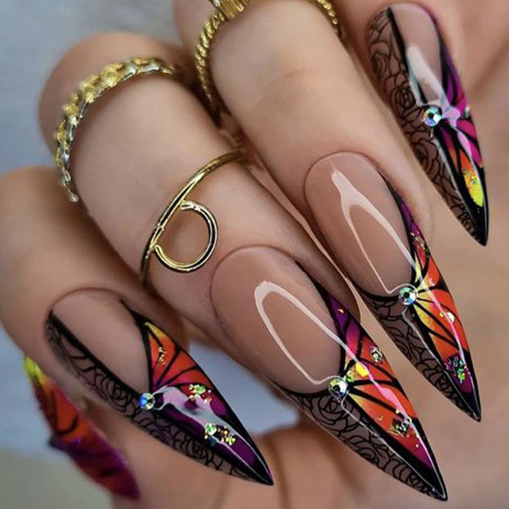 Artistic Stiletto Press-On Nail Set with Floral and Abstract Designs