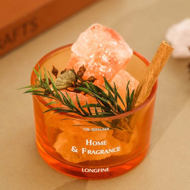 Glass Oil Diffuser Jar with Himalayan Salt Crystal & Botanical Garnish