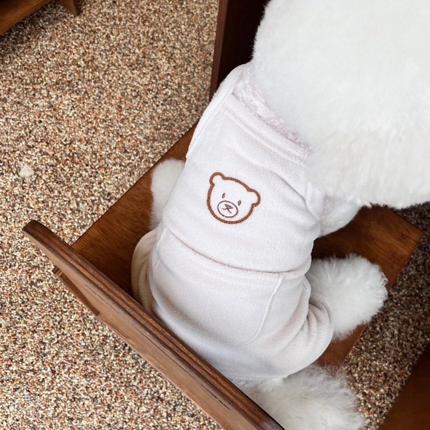 Fleece Romper Dog Onesie with Back Pocket and Embroidered Bear