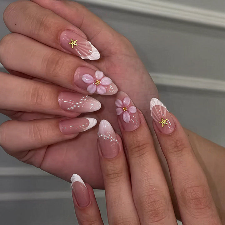 Artificial nail set with elegant floral and glitter accents Kalsten