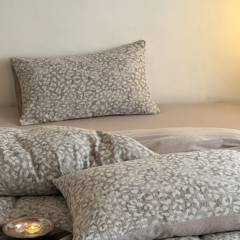 Bed linen set made of washed cotton-linen with subtle leopard print
