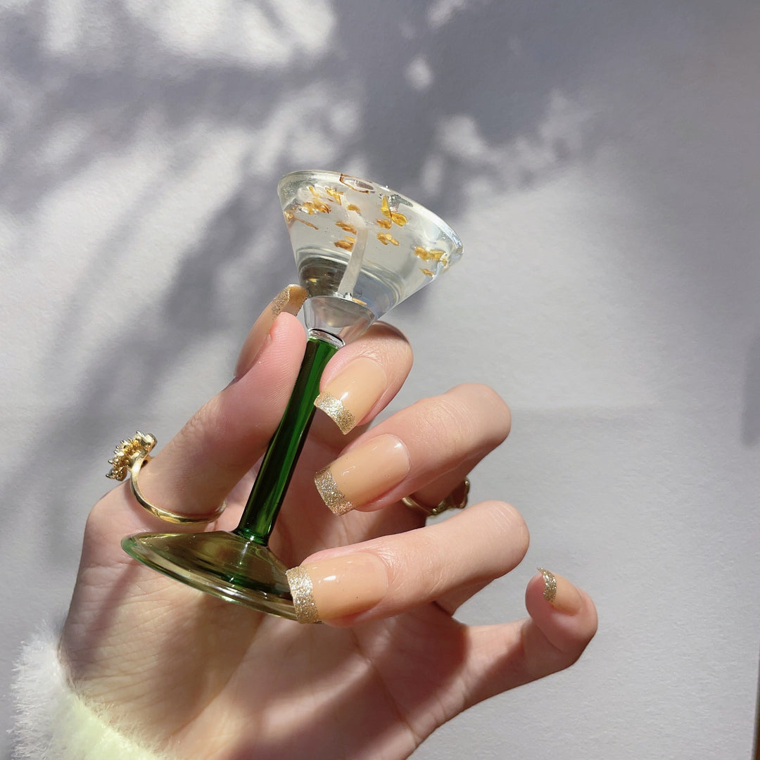 Elegant French Tip Press-On Nails Set with Glitter Accents