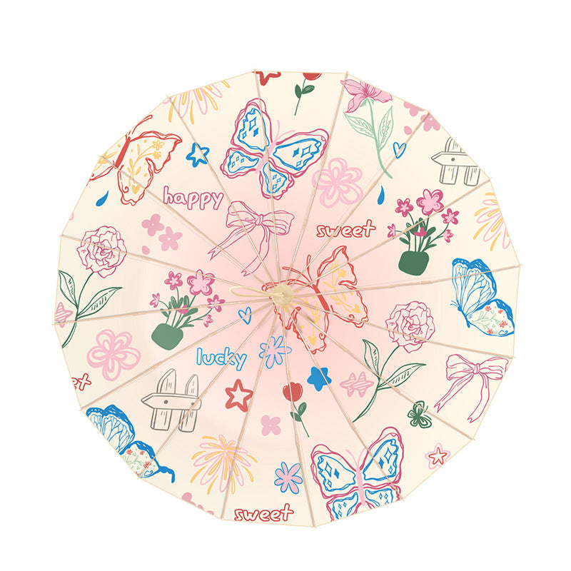 Ladies elegant folding umbrella with floral accents and ergonomic handle Kalsten
